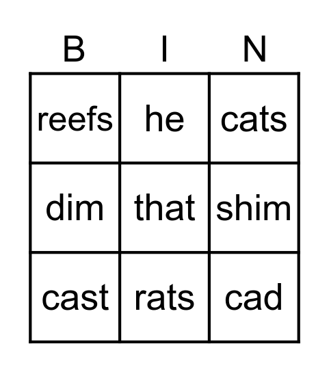 Correct Reading A, L15 Bingo Card