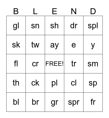 Phonic o Bingo Card