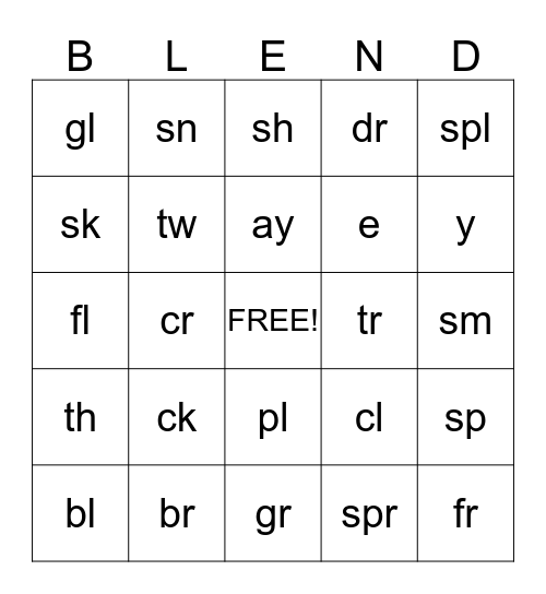 Phonic o Bingo Card