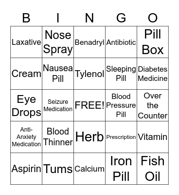 Medication Bingo Card