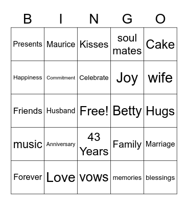 Happy Anniversary Bingo Card