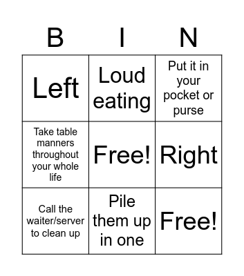 Table Manners Bingo Card