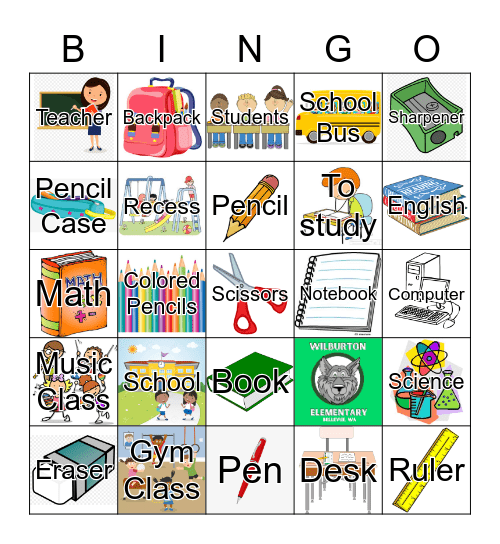 School Bingo Card