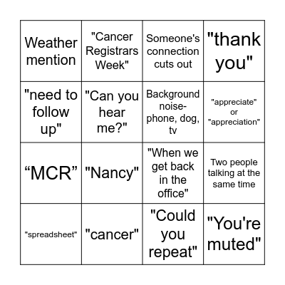 MCR Bingo Card