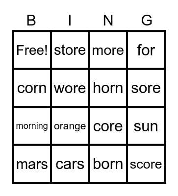 ar and or words Bingo Card