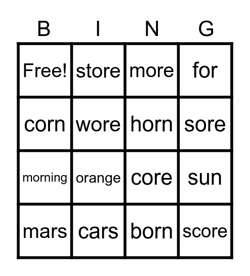 ar and or words Bingo Card