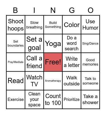 Coping Skills Bingo Card