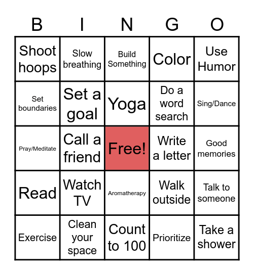 Coping Skills Bingo Card