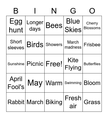 Fundraising Spring Bingo Card