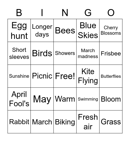 Fundraising Spring Bingo Card