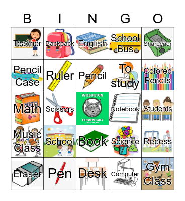 School Bingo Card