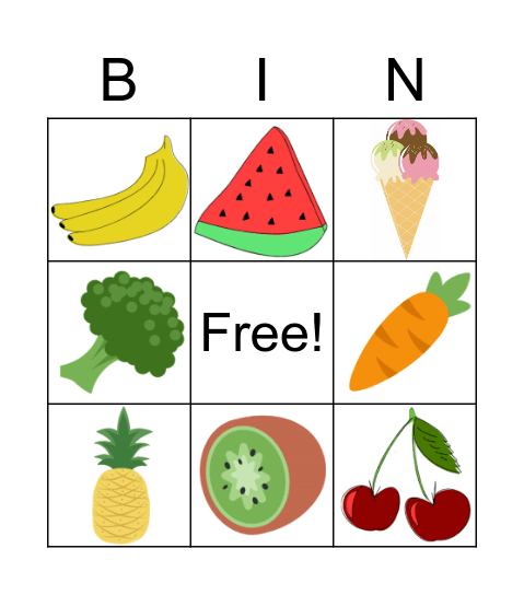 Food Bingo Card