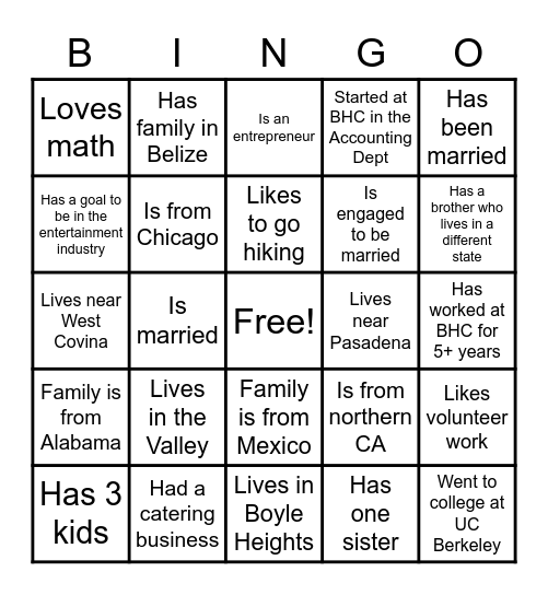 Staff Bingo Card