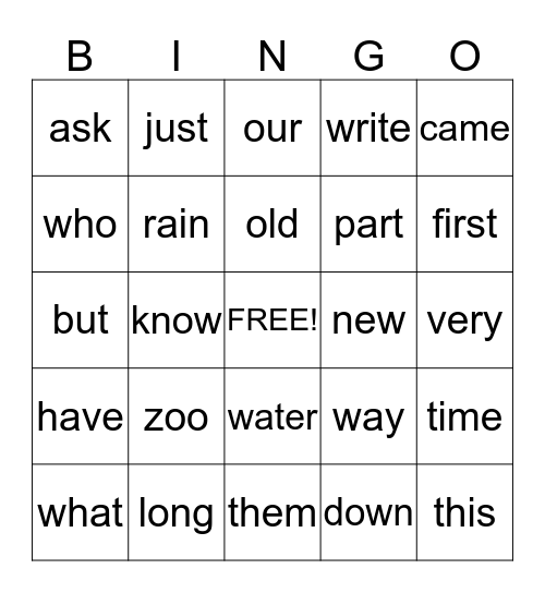 3rd Quarter Sight Words for 1st Grade Bingo Card