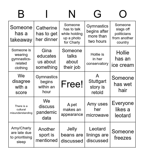 Gymnastics watch party anniversary bingo Card