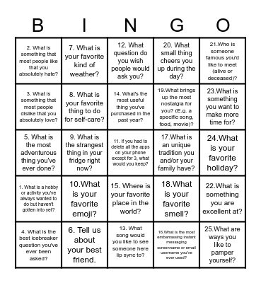Programs Team Bingo Card