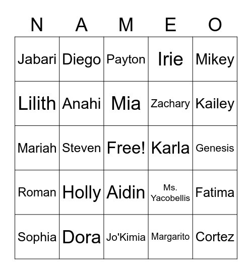 NAMEO Bingo Card