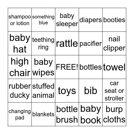 Baby Adams Bingo Card