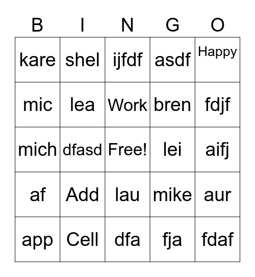 Untitled Bingo Card