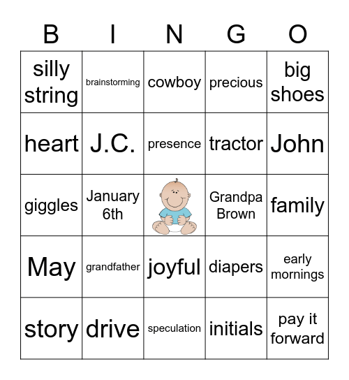 Bingo for Baby J.C. Bingo Card