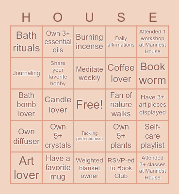 Manifest House Bingo Card