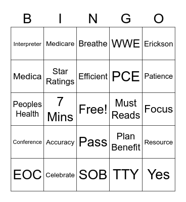 PCE BINGO Card