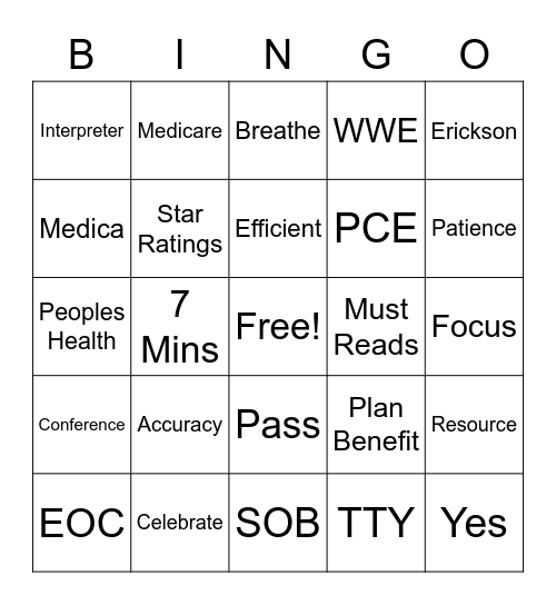 PCE BINGO Card