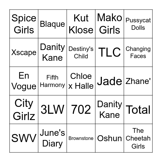 Round 2- Girl Groups Bingo Card