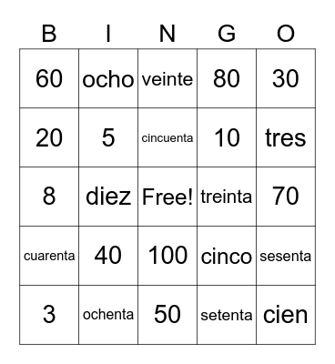 Números de Diez en Diez y más Bingo Card