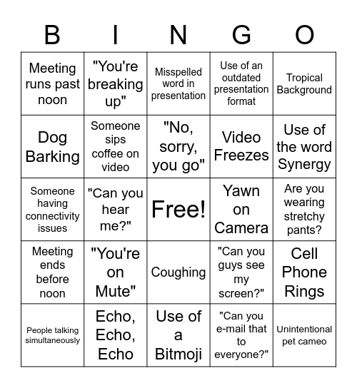 Capital Sales Review Meeting Bingo Card