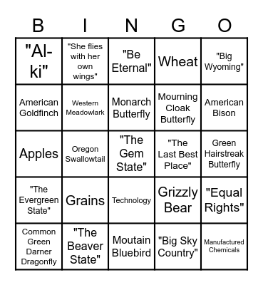 Pacific North West Bingo! Bingo Card
