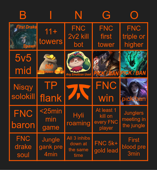 Fnatic vs SK game 3 Bingo Card