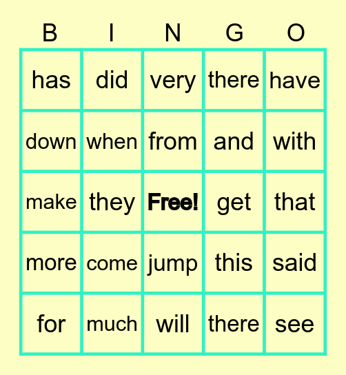 SNAP Word Bingo Card