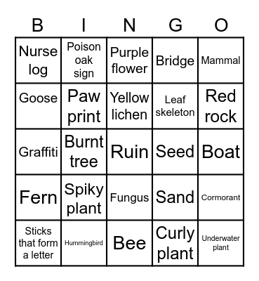 Elk Rock Island Bingo Card