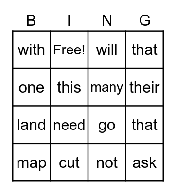 April Unit Basic Words Bingo Card