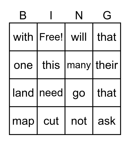 April Unit Basic Words Bingo Card