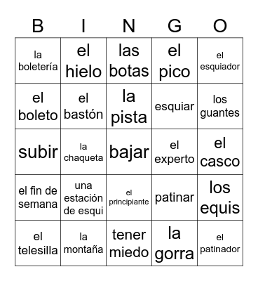 El vocabulario del Invierno Bingo Card