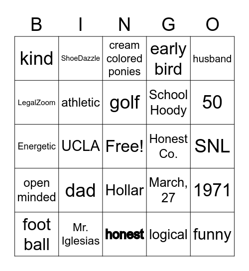 Happy 50, Eugene!!! Bingo Card