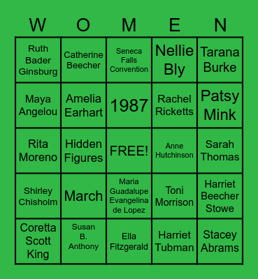 BINGO - Women's History Month "WOMEN" Bingo Card