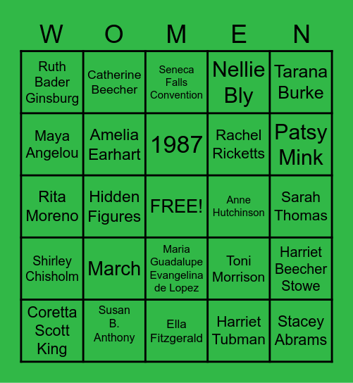 BINGO - Women's History Month "WOMEN" Bingo Card