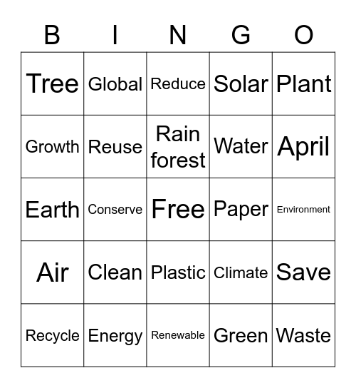 ABE8 Earth Day Bingo Card