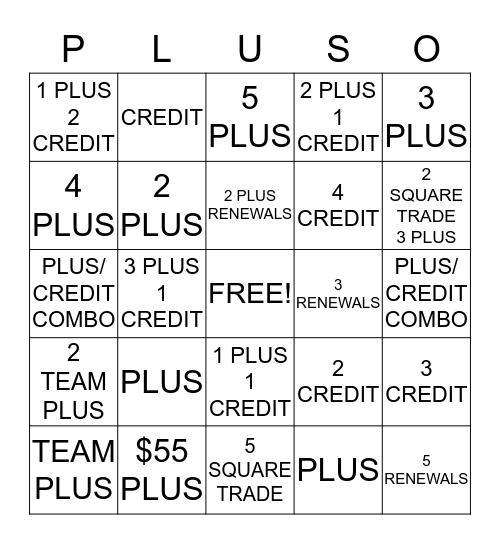 SAMS CLUB PLUS-O Bingo Card