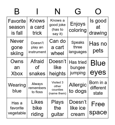 Get to Know Your Neighbor Bingo Card