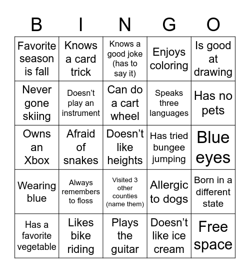 Get to Know Your Neighbor Bingo Card