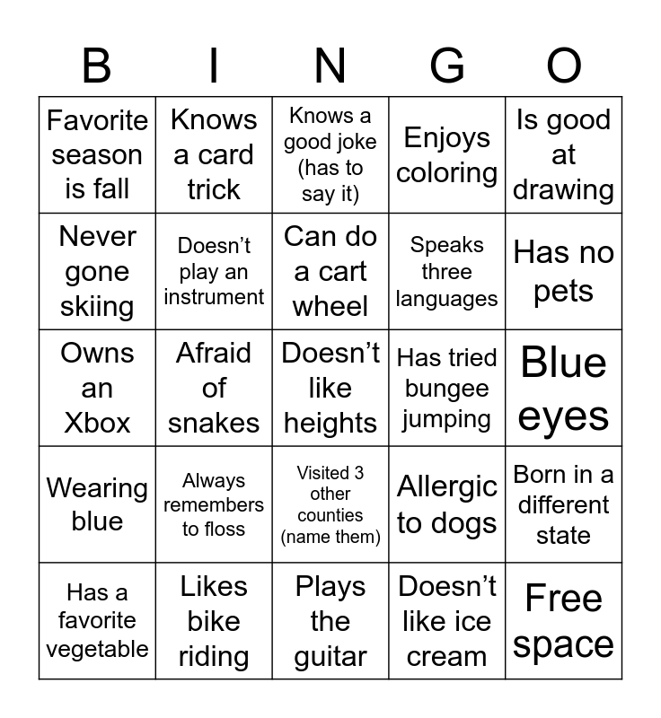 Get to Know Your Neighbor Bingo Card