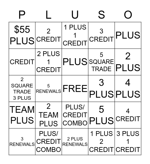 SAMS CLUB PLUS-O Bingo Card