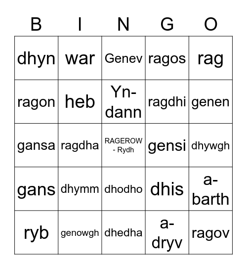 Cornish Prepositions - Part 1 Bingo Card