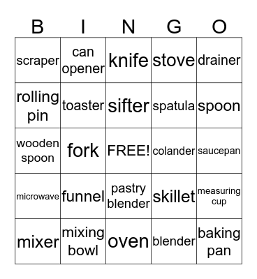 Utensils and Appliances Bingo Card