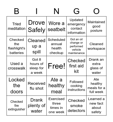 Safety Week 2021 Bingo Card