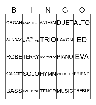 MUSICAL BINGO Card